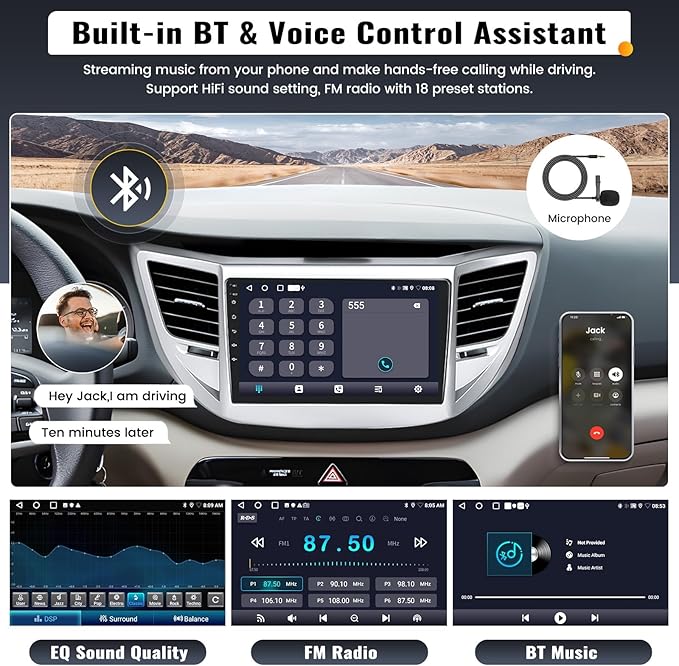 2G+64G 9 Inch Android Car Stereo for Hyundai Tucson 2015-2018 Radio Wireless Apple CarPlay Android Auto Bluetooth Touchscreen GPS Navigation Head Unit WiFi FM USB SWC Split Screen+AHD Backup Camera