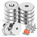 MIKEDE Strong Magnets Heavy Duty, 110LB Neodymium Cup Magnets with Countersunk Hole, Stainless Screw for Wall Mounting, Rare Earth Round Base Disc 1.26" D x 0.2" H - 10 Pack
