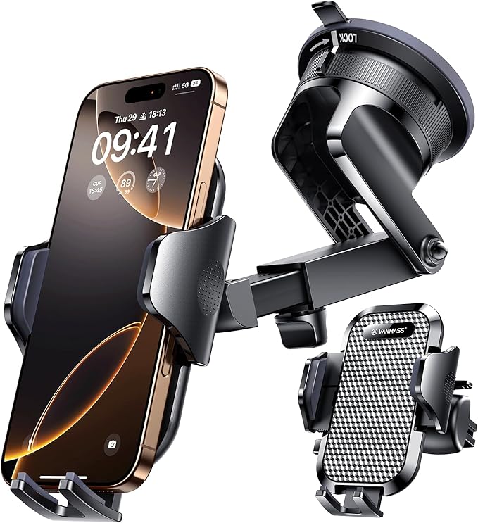 VANMASS [Pro Version] Universal Car Phone Mount [2025 Super Suction Cup] Phone Holder for Car, Cell Phone Car Mount for Windshield Dash Vent Truck Stand for iPhone 16 Pro Max 15 14 13 Samsung Android