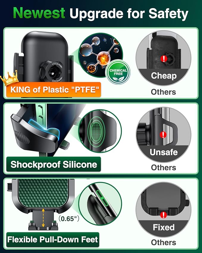 VANMASS [Pro Version] Universal Car Phone Mount [Super Suction Cup] Dashboard Phone Holder, Handsfree Windshield Dash Vent Phone Holder Car, Compatible for iPhone 16 15 14 13 Samsung LG & Truck,Green