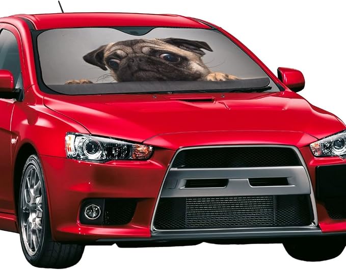 Pug Dog Car Windshield Sunshade Front Window Sun Visor Protector Foldable Shield Cover for Truck SUV