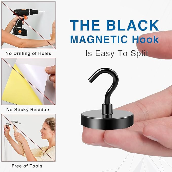 LOVIMAG Magnetic Hooks,100lbs Magnetic Hooks for Cruise Cabins, Cruise Essentials Must Haves for Travel, Strong Magnets with Hooks for Hanging, Heavy Duty Magnets with Epoxy Coating-12 Pcs