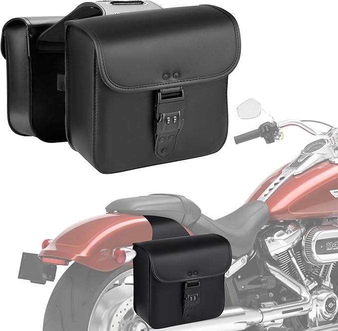 Nomad Leather Motorcycle Saddlebags Quick-Easy Universal Fit Throw Over Saddle Bags Cruiser Biker Side Bags (Black)