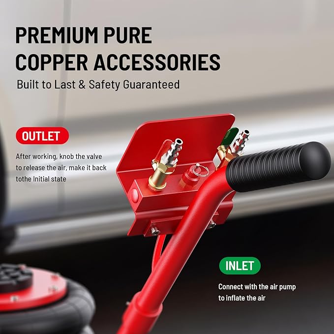 Air Jack, 3 Ton/6600 lbs Car Jack, 3-5 s Fast Lifting Pneumatic Jacks with Short Handle, Lift up to 17.7 inch Pneumatic Air Jacks for Cars and Trucks, Garages, Repair (Red)