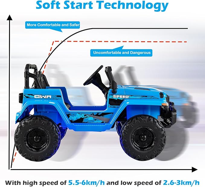 INFANS Kids Ride on Car Truck with 2.4G Remote Control, 12V Battery Powered Electric Cars for Kids w/3 Speeds, Battery Display, LED Lights, Safety Belt, Music & Horn, Bluetooth/FM/USB (Blue)
