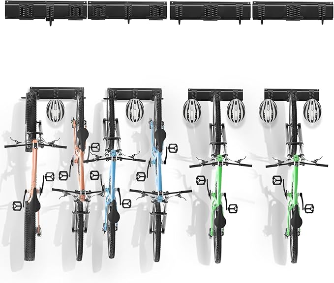 VEVOR Bike Storage Rack, 6 Bike Racks and 6 Helmets Hooks, Wall Mount Bike Storage Hanger, Home & Garage Organizer, Customizable for Various Bike Sizes, Adjustable Holder, Holds Up to 300 lbs, 68-inch