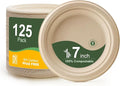WELLIFE 100% Compostable Paper Plates 7 Inch, 125-Pack Dessert Paper Plates Bulk, Biodegradable Bagasse,Eco-Friendly Disposable Plate Small for BBQ,Picnic,Party (BPI Certified,Microwaveable)