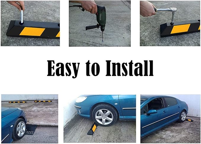 IRONMAX Parking Stopper for Garage, 72" Long Rubber Curb with Yellow Reflective Stripes, Heavy Duty Parking Block Garage Wheel Stop for Car, Truck, RV, Trailer (6 Pack)