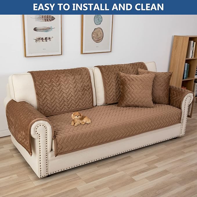Eismodra Throw Pillows,Couch Cover,Sofa Cover,Sectional Couch Covers for 3 Cushion Couch,Sofa Slipcovers for Dogs Cats Pet Loveseat Recliner Leather L Shaped,Brown 18 x 18 Inches (Only 1 Piece)