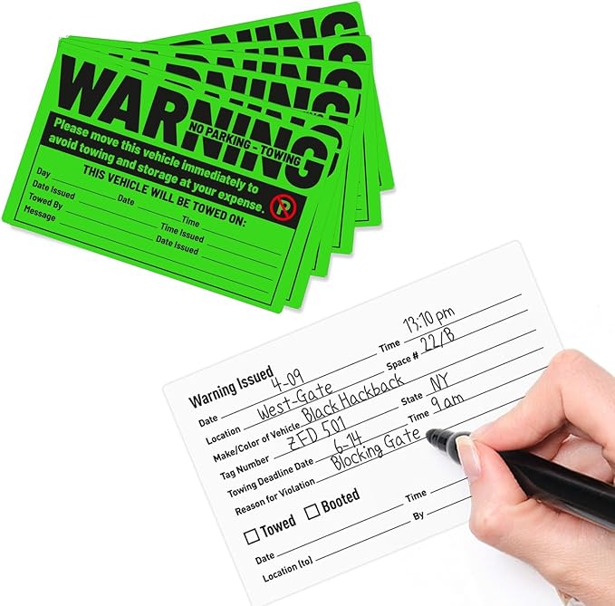 easykart labels 50 Parking Violation Sticker - Vehicle Illegally Parked Tow Notice - No Parking Warning Stickers - Scrap to Remove Neon Green 5 x 8 Inches