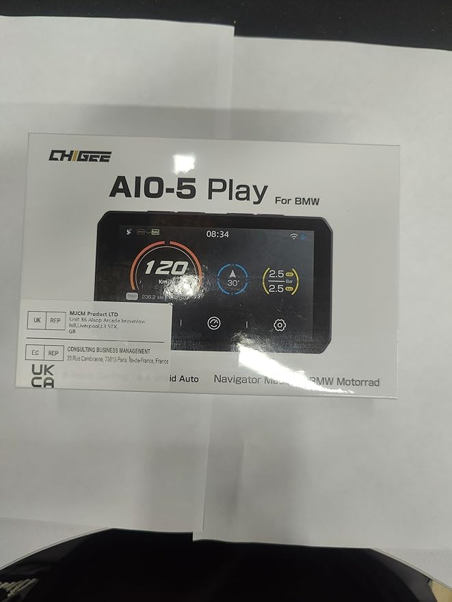 AIO-5 Play for BMW Motorcycles, 3-Pin Interface, Plug-and-Play Smart Display with CarPlay & Android Auto, 60FPS Mode, IP68 Waterproof, Built-in GPS, Anti-Theft Alarm, Data Reading
