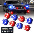 Xprite Red Blue LED Hideaway Strobe Police Lights Kit, 20 Flashing Patterns w/Control Panel for Headlights Taillights Hazard Warning Mounting, for Emergency Vehicles Volunteer Cop Cars Trucks 8PCS