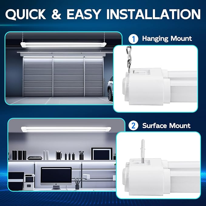 hykolity 4 Pack Linkable LED Shop Light, 4FT 44W [300W Equivalent], 4600lm, 5000K Daylight, Plug-in Utility Light Fixture, Hanging or Surface Mount, White - Energy Efficient Lighting Solution