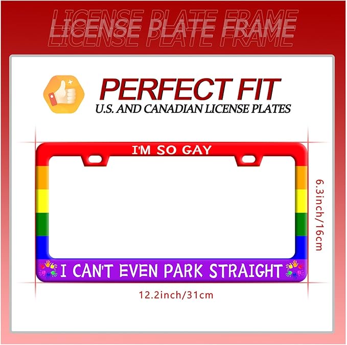 Gay License Plate Frame I'm so Gay I Can't Even Park Straight LGBT Funny License Plate Stainless Steel Parts with Screws Size 12.3" x 6.3" Men Women