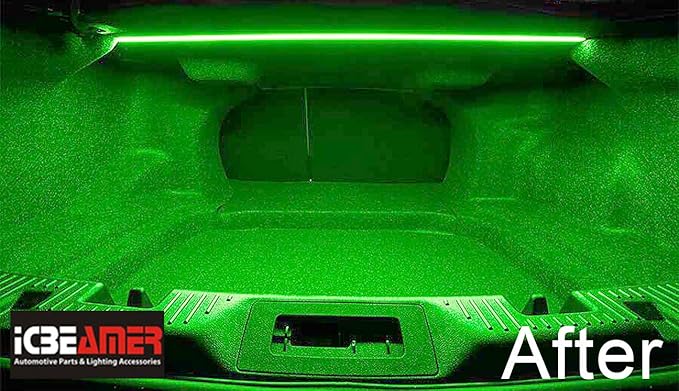 ICBEAMER 12" Green 18 SMDs 2835 LED Strip Light Universal Fit Car Trunk Cargo Area or Interior Illumination