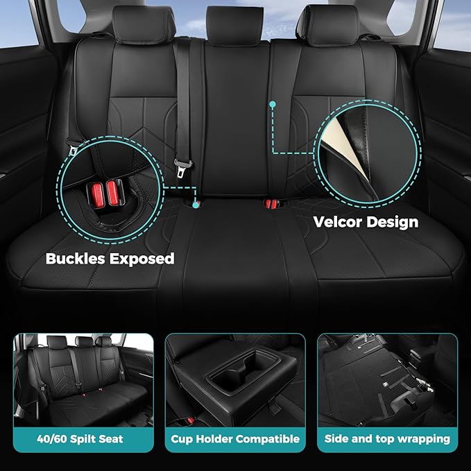 for Toyota RAV4 Seat Covers 2019 2020 2021 2022 2023 2024 2025 RAV 4 Prime & Hybrid XLE LE Limited XLE Premium (Not for XSE/SE Hybrid) - Custom Leather Car Seat Covers Full Set - Black