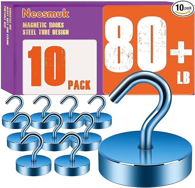 Neosmuk Magnetic Hooks, Cruise Ship Essentials, 80lb+ Heavy Duty Magnetic Hooks for Cruise Cabins, Refrigerator, Grill, Hanging, and Travel | Extra Strong Must-Haves Magnet Hook,RoyalBlue