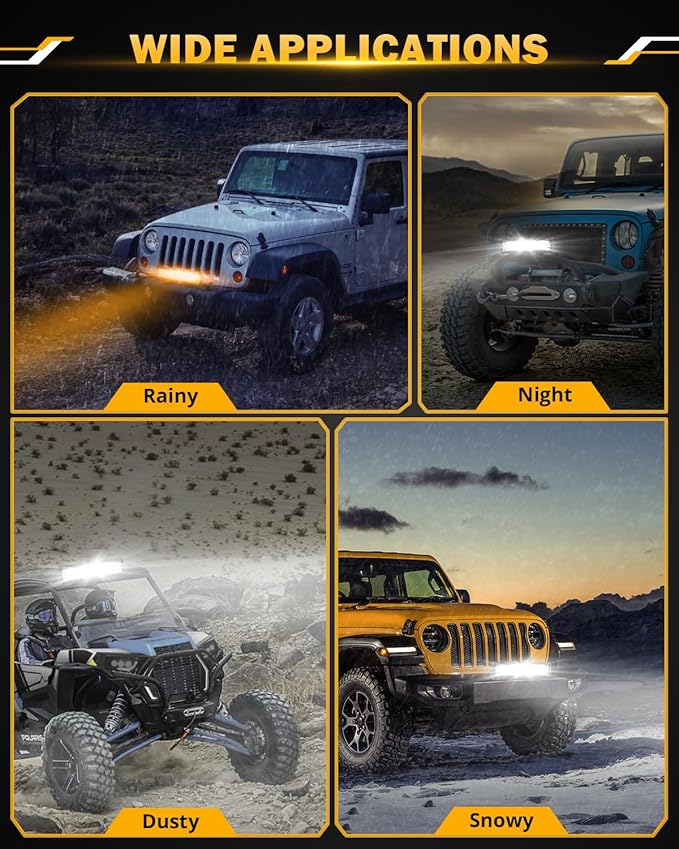 Auxbeam 12 Inch LED Light Bar, 6 Modes Strobe Amber Pod Lights Yellow Fog Light Dual Color Spot Flood Offroad Driving Lights, Memory Function LED Work Lights for Truck Car ATV