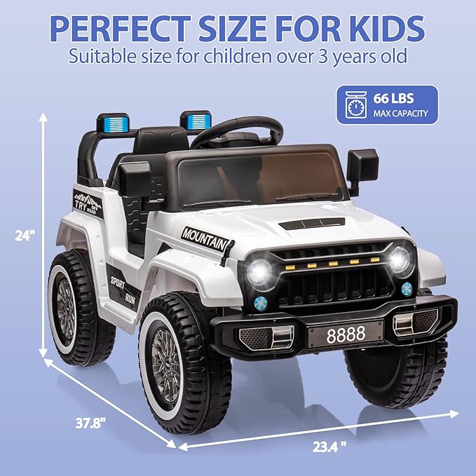 Hetoy 12V Kids Ride On Truck Car, Battery Powered Electric Car w/Parent Remote Control, Spring Suspension, 3 Speeds, Horn, Music & Story, Kids 4 Wheeler Electric Vehicle Toy, White