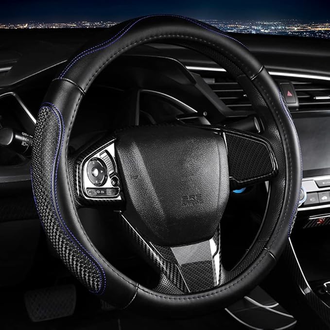 Leather Car Steering Wheel Cover 15 inch Universal Fit Microfiber Steering Wheel Cover Anti-Slip, Soft, Breathable, Full Surround Car Wheel Cover