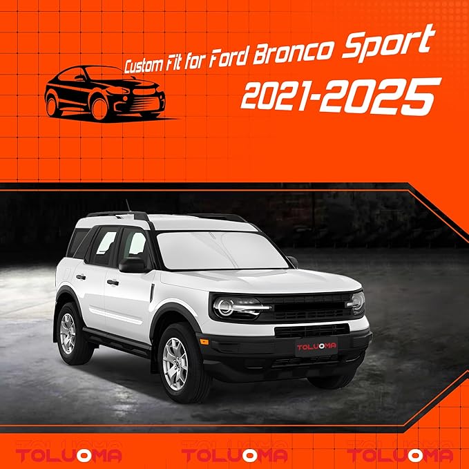 Custom Fit Windshield Sun Shade for Ford Bronco Sport 2021-2025 - Full Coverage, 210T Reflective Fabric, Double-Layer Design - Blocks 99% UV Rays, Keeps Car Cool, Easy to Install and Store