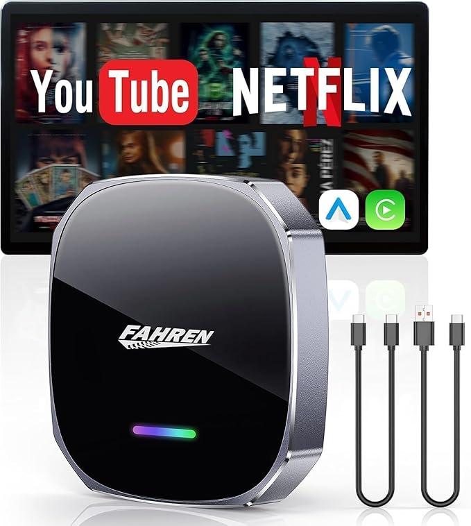 FAHREN 3rd-Gen Wireless CarPlay Adapter for iPhone& Android Auto, Support Netflix/YouTube, Mini Android Auto Wireless Adapter, Plug & Play,Only Fit with The 2018+ Cars with OEM Wired CarPlay