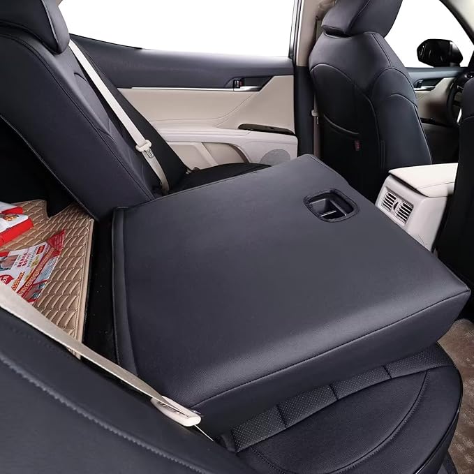 coverdream Custom Fit Camry Car Seat Covers for 2025 Toyota Camry XLE,XSE,Full Coverage Waterproof Leather Seat Protector(Full Set,Black/Red)