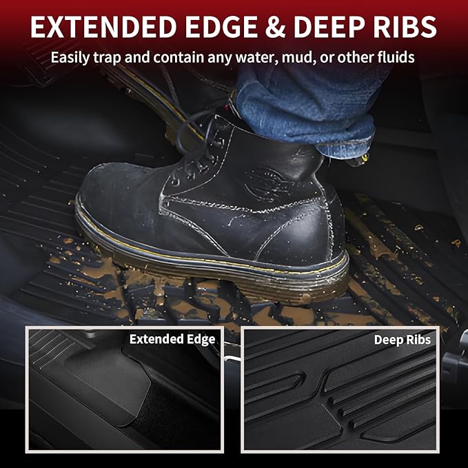 LASFIT Front Floor Mats for Ford F-150 2015-2025 | F150 Lightning 2022-2025 SuperCrew & Super Cab Carpet Floor All Weather Car Liners TPE Truck Mats-First Row Only, 2pcs Black