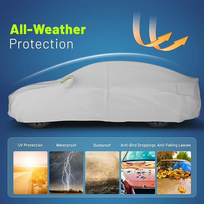 Favoto Car Cover for Tesla Model Y - Custom Fit Vehicle Cover 6 Layers Waterproof All Weather Outdoor Rain Snow Sun Dust Protection with Charging Port Ventilated Mesh Door Zipper