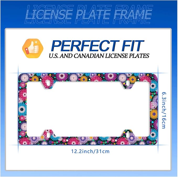 Abstract Hippie Flowers License Plate Frame Floral License Plate Stainless Steel Funny License Plate Holder Colorful Car Accessories With Screws Car Decoration 12.3" x 6.3" Fits Standard Vehicles Size