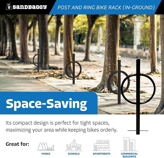 Sandbaggy Post and Ring Rack - In Ground - Commercial Outdoor Bike Parking & Storage Racks (Red, 10)