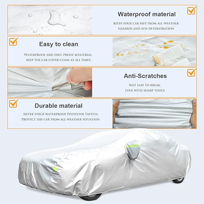 Car Cover, GORDITA Car Covers Waterproof All Weather Snowproof Windproof Scratch Resistant Outdoor UV Protection with 6 Reflective Strips, Size 3XL Universal Fit for Sedan (Up to 193")