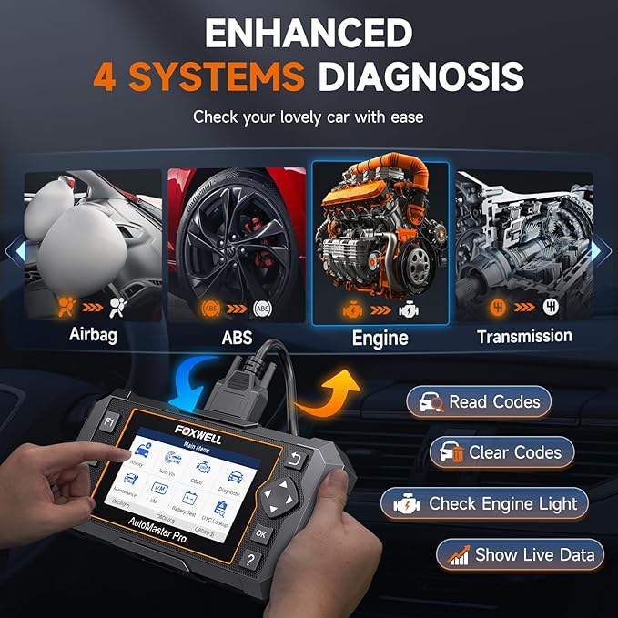 FOXWELL NT614 Elite OBD2 Scanner 4 System Code Reader Scan Engine ABS SRS Transmission, 5 Resets Oil/EPB/ABS Bleeding/SAS/Throttle Live Data, Auto VIN, WiFi Updates Car Diagnostic Tool for DIY & Pros