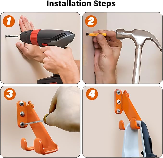 Chainsaw Hanger - 1Pack/2 Pack Chainsaw Holder, Heavy Duty Chainsaw Wall Mount, Garage Organization Garage Storage Shed Organizer Mounted Chainsaw Rack Tool Racks (2, Orange)