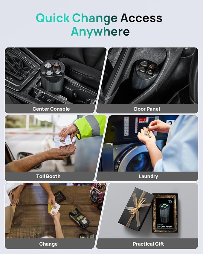 HALOBLK Large Capacity Coin Holder for Car Change Organizer, Compatible with Most Vehicles & Trucks, Black (1 Pack)
