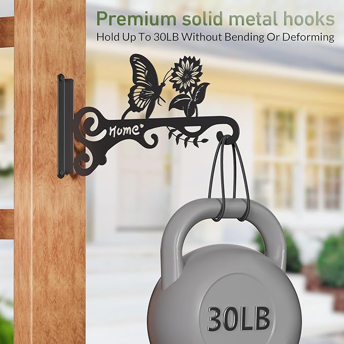 10 Inch Metal Plant Hooks (2-Pack) - Decorative Wall Hangers with Butterfly Design for Indoor & Outdoor Use - Hanging Brackets for Plants, Flower Baskets, Bird Feeders - Patio, Garden, Home Decor