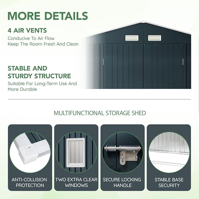 10X10FT Outdoor Steel Storage Shed with Lockable Doors, Ideal for Garden, Backyard, and Patio Utility and Tool Storage