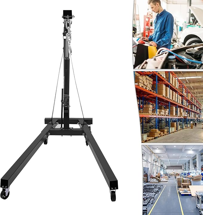 2 Ton Engine Hoist Foldable Engine Crane Cherry Picker Engine Hoist with 6 Wheels Adjustable Lifting Positions Heavy Duty Shop Crane for Warehouse, Workshop, Garage