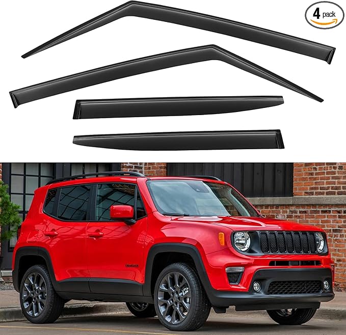 Window Visors Rain Guards Shield for Jeep Renegade 2015-2024, Out-Channel Window Vent Wind Deflectors Visors Shades for 15-24 Renegade