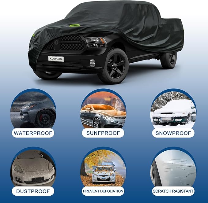 KouKou Truck Cover Waterproof All Weather, 7 Layers Heavy Duty Pickup Truck Cover Outdoor Length from 232 to 242 inches,Universal Fit Ford F150,RAM 1500 2500 3500,Toyota Tundra ect.