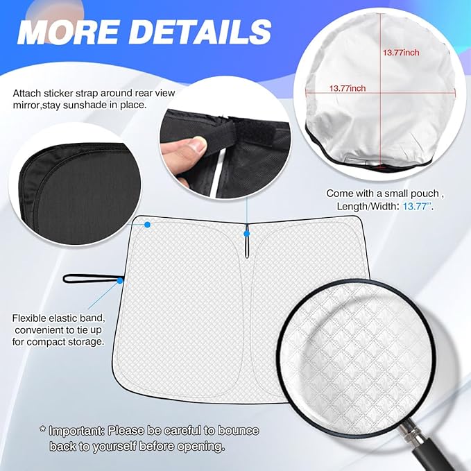 Windshield Sun Shade for 2025 2026 Chevrolet/Chevy Equinox Accessories Thicken 6-Layer Front Window Sunshade Cover Sun Visor Protector Foldable Block UV Rays Keep Vehicle Cool