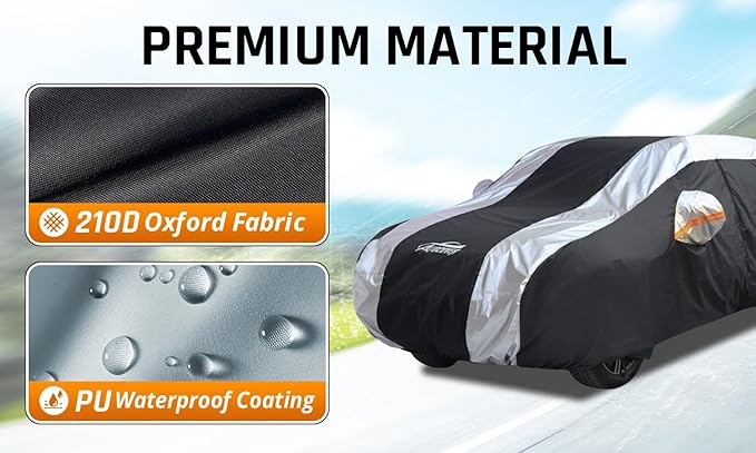 Small Car Cover All Weather Protection with Silver Stripe Design,Hatchback Car Cover Universal Fit Nissan Leaf, Honda Civic Hatchback, Mazda 3 Hatchback, VW Golf, Toyota Corolla Hatchback