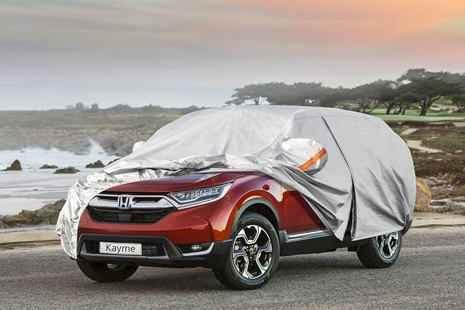 Kayme 6 Layers SUV Car Cover Custom Fit for Honda CRV CR-V (1995-2025), Waterproof All Weather for Automobiles,Rain Sun UV Protection.Silver