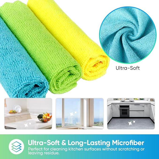 HOMEXCEL Microfiber Cleaning Cloths, 24 Pack Cleaning Rags for Kitchen, Lint Free, Scratch-Free, Highly Absorbent, and Reusable Cleaning Towels for House, Window and Glass, Cars, 11X9 inch