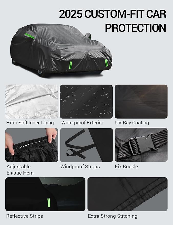 Proadsy 2025 Upgrade Car Cover Custom Fit for Subaru WRX 2008-2025, Waterproof All Weather for Automobiles, Full Exterior Cover Rain Snow Sun Protector Indoor Outdoor Car Cover