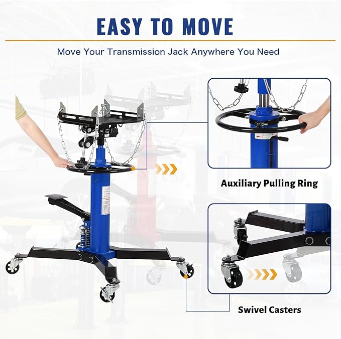 Transmission Jack with Wheels-Hydraulic Transmission Jack with Foot Pedal, 1/2Ton(1322LBS) High Telescoping Lift Jacks 33.8" to 72.8" for Garage and Shop