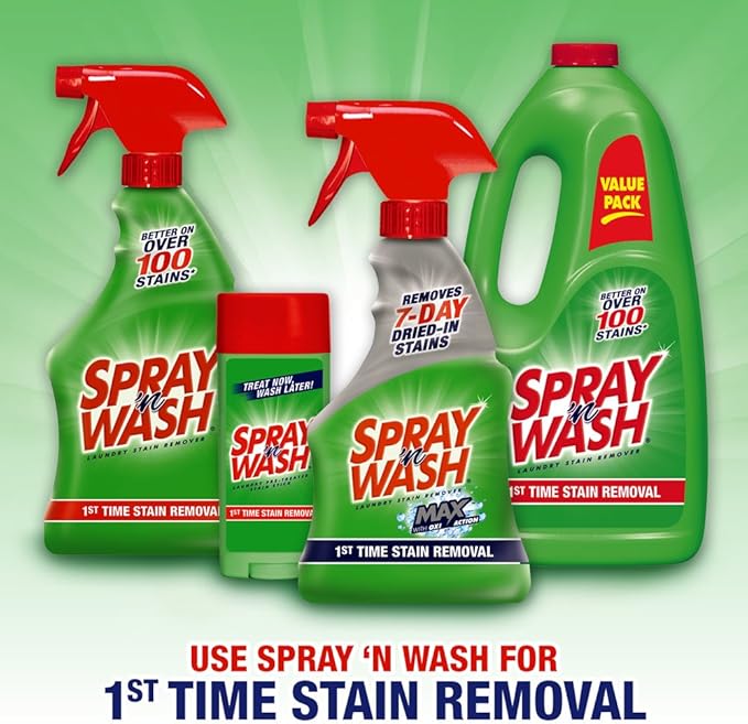 Spray N'Wash Pre-treat Laundry Stain Remover Bottles, Clear, 1.37 Pound (Pack of 6), 132 Fl Oz