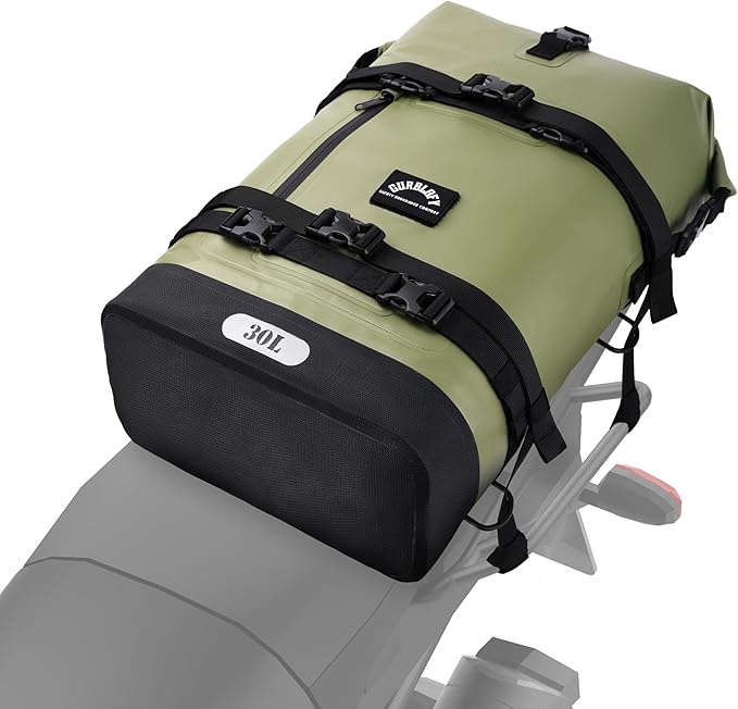 Motorcycle Saddle Bag, 30L Waterproof Motorcycle Tail Bag, 2 Size and 3 Color Options Travel Bag, PVC Bag, Rear Seat Bag, Field Green GT-30GN