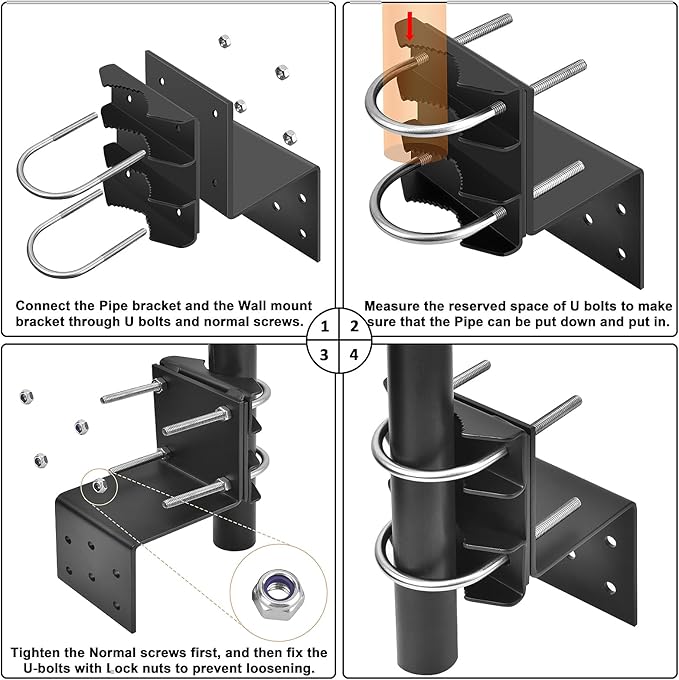 Antenna Mount Outdoor Antenna Pole Mast Mount Bracket- Heavy Duty Steel with U-Bracket Assembly + 6 Screws