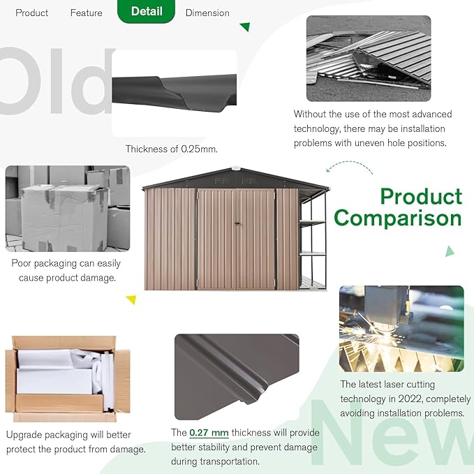 AECOJOY 10x8 Metal Storage Shed with Rack, Gray, Large Outdoor Storage Tool Utility Shed with Shelves, Weather Resistant, 263 lbs, 77.2"H x 112.8"W x 100.6"D